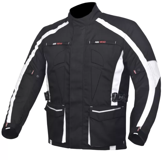 Hombre Chaqueta Moto Motocicleta Impermeable Textil Cordura Armadura Ce Blanco