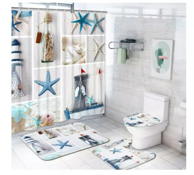 Juegos de baño 4 pc con accesorios para cortinas ducha y alfombras Sea shell