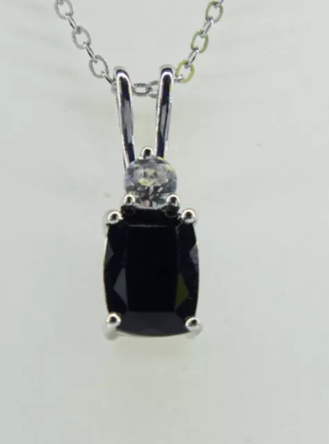 Noble 1,65 Carat Noir Spinelle Pendentif 925 Argent Collier Pierre Précieuse