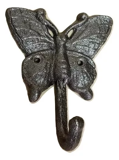 3 pc BUTTERFLY Wall Hooks Cast Iron Natural Finish keys hats coat leash