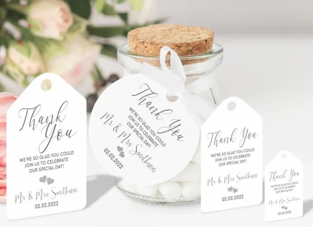 10 x Personalised Wedding Favour Tags Thank You - 4 Sizes