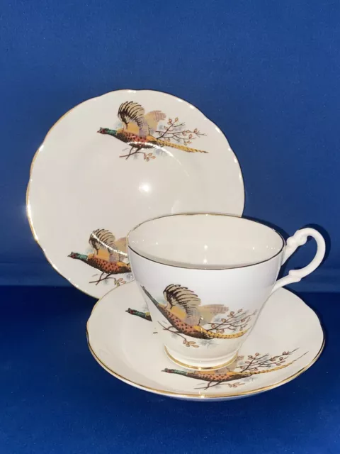 Vintage Royal Stuart Bone China Trio Flying Pheasant Cup Saucer Plate County