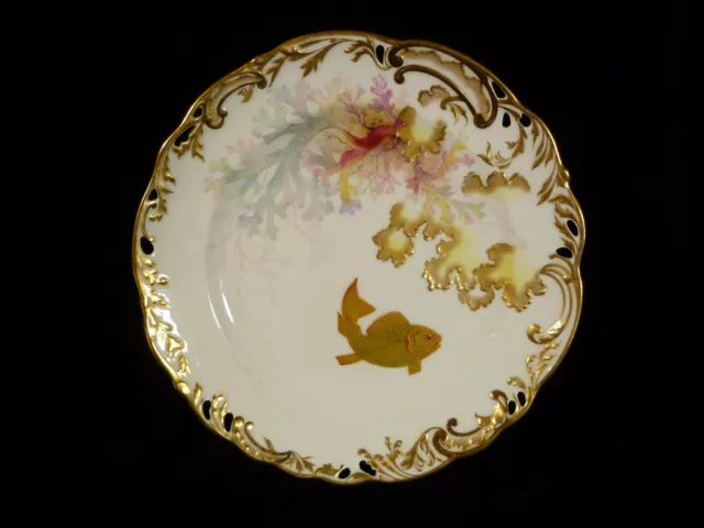 Signed George Jones & Sons Stone Crescent China Hand Painted Fish Plate - C 1890