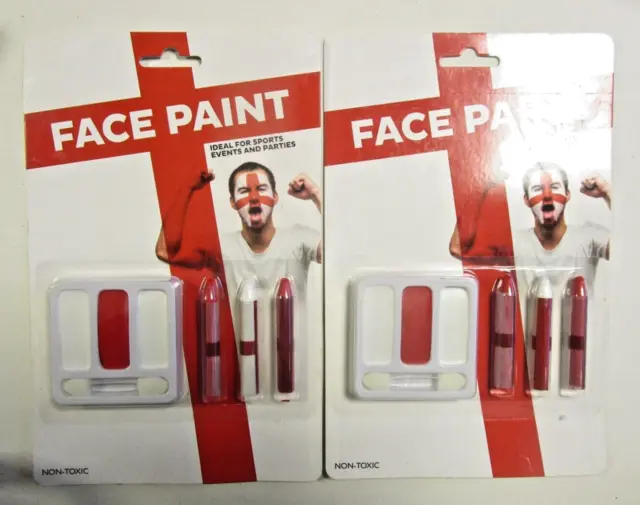 2x RED WHITE FACE PAINT England Flag St George Day Cricket Rugby Fancy Dress