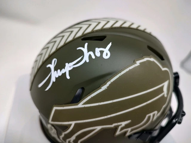 Thurman Thomas Signed Buffalo Bills Salute To Service Mini Helmet JSA COA BUF