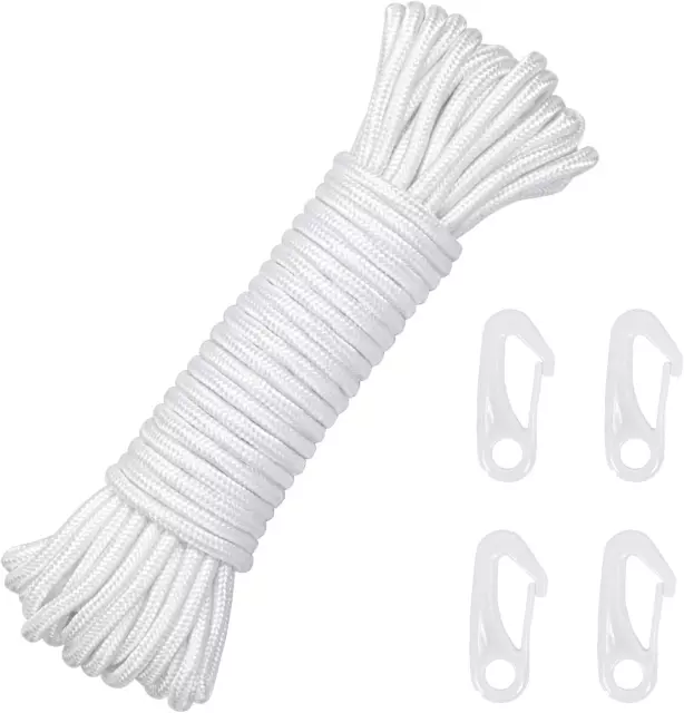 LOPOTIN 15M 6mm Nylon Flag Rope Flagpole Rope Pole Flag Halyard Line White with