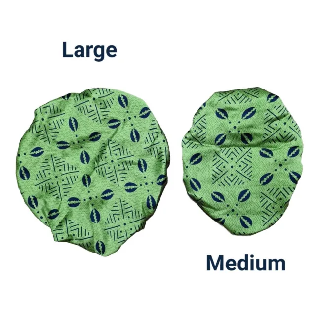 Unisex Large Sz Green Cowrie Print Reversible Satin Bonnet w/Adjustable Band