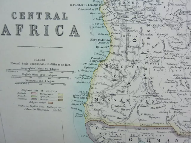 1910 Map ~ Central Africa Belgian Congo Rhodesia European Possessions