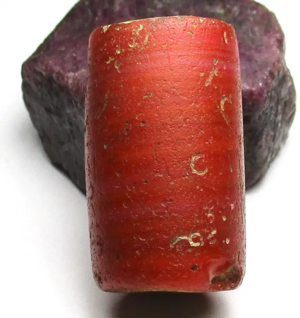 Rare Large Wellworn Old Cornaline D'aleppo Venetian Cylinder Antique Bead
