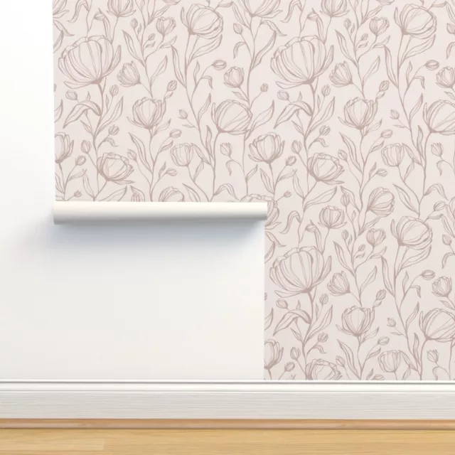 Removable Water-Activated Wallpaper Climbing Floral Blush Pink Flowers Baby