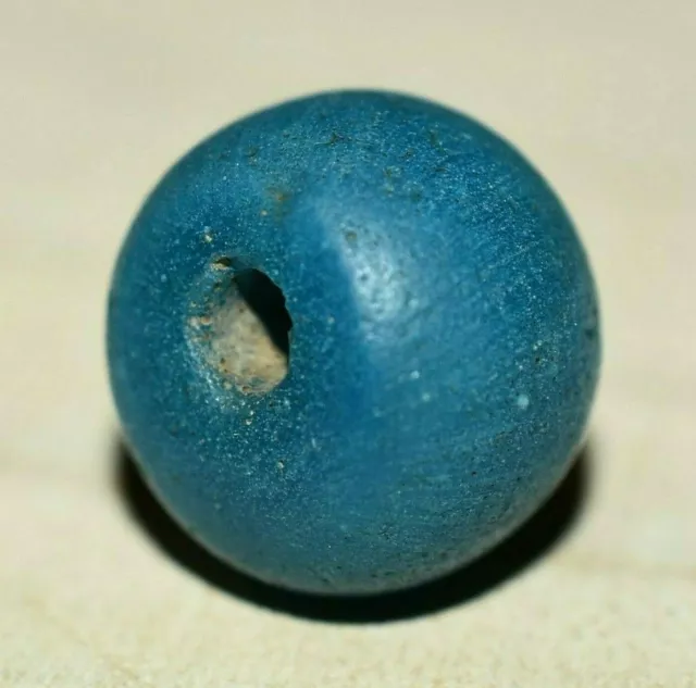 Ancient Light Blue Islamic Mandrel Wound Glass Bead Excavated From Mali, Africa