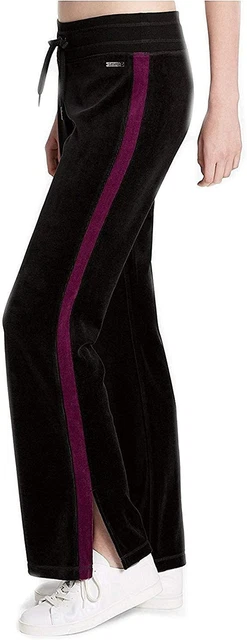 Calvin Klein Womens Velour Colorblock Track Pants,Black/Merlot,X-Large