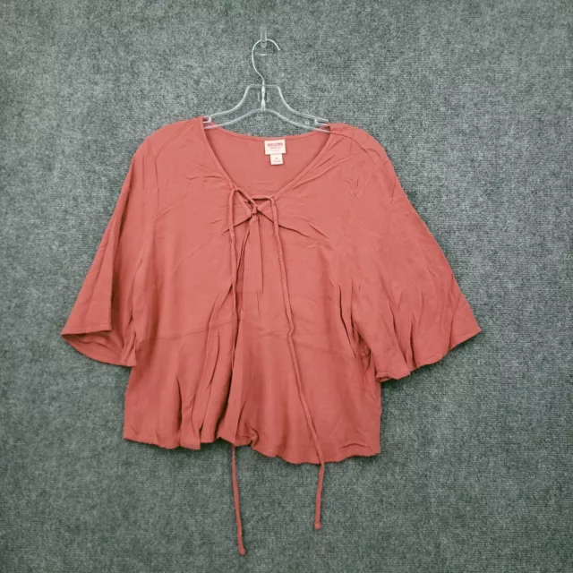 Mossimo Blouse Womens XL Red Cropped Peplum Lace Up Short Sleeves Rayon Casual