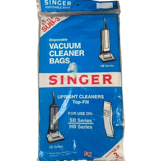 PKG OF 3 Genuine SUB3 Singer Vacuum Cleaner Bags for SB/HB Series
