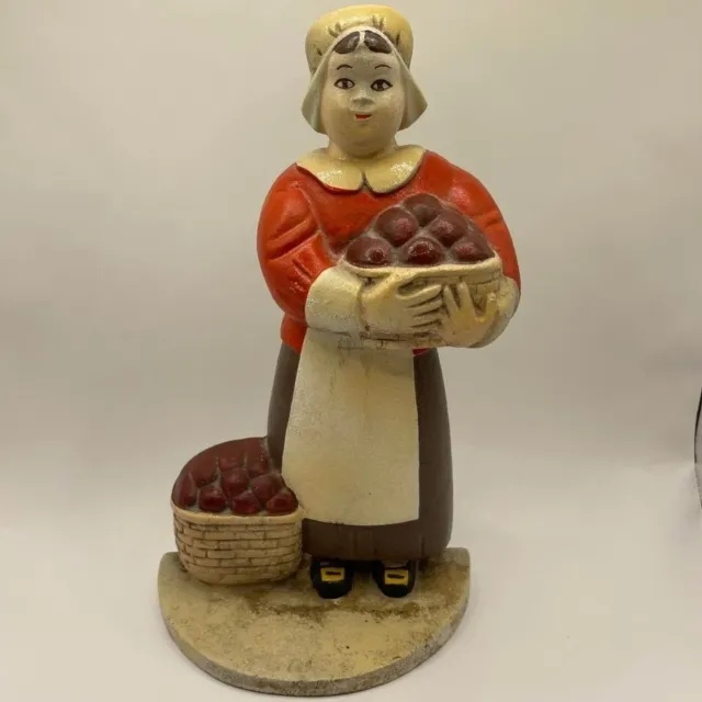 Vintage Cast Iron Colonial Woman with Apples Doorstop