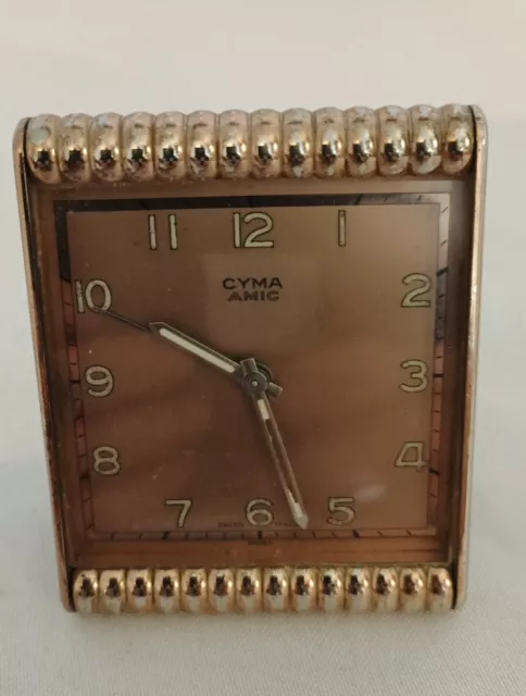 Vintage Alarm Clock Cyma watch Co Swiss in Brass. Art Deco. Working  A04