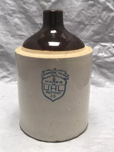 Uhl Pottery One Gallon Whiskey Shoulder Jug Acorn Wares Blue Stamp