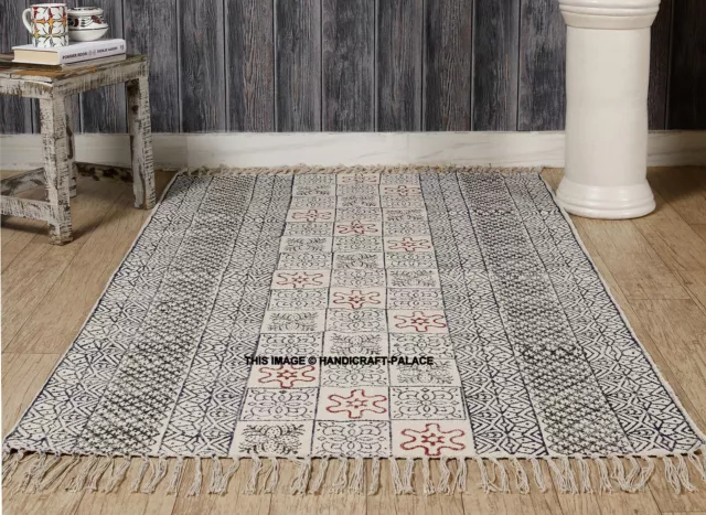 Large Block Print Rug Hand Loomed Mud Cloth Rug Carpet Handmade Cotton Area Rug