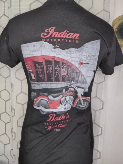 Ladies Biker T Shirt Bair's Indian Motorcycles North Canton Ohio Fitted Large