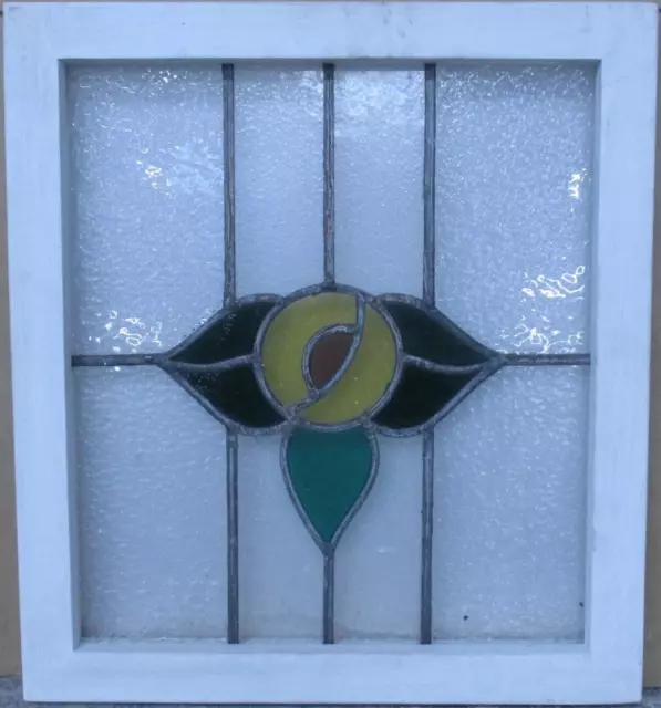 OLD ENGLISH LEADED STAINED GLASS WINDOW Pretty Rose 17.25" x 19.25"