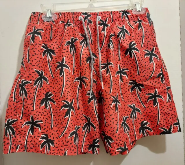 Boardies apparel Small Red Black White Palm Tree Leaves Board Shorts Swim Trunks