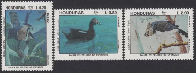 Upaep Honduras 837/39 1993 Spizaetus Cairina Harpyie Vogel Bird Fauna MNH