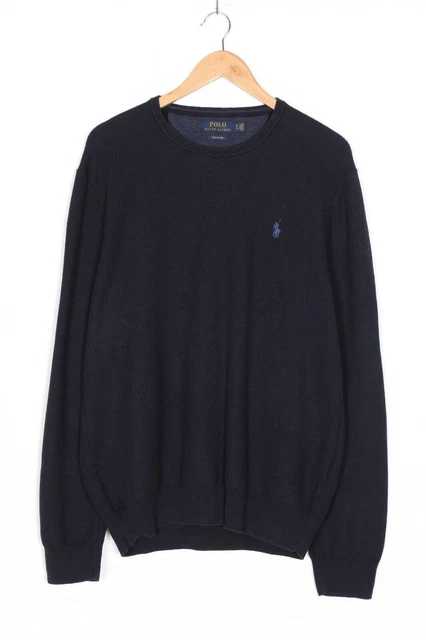 POLO RALPH LAUREN Maglione girocollo in cotone pima blu navy uomo taglia XL