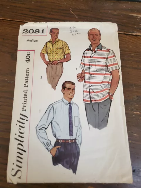 Vintage 50's Simplicity Pattern 2081, Men's Shirt, Size M (38-40), Cut