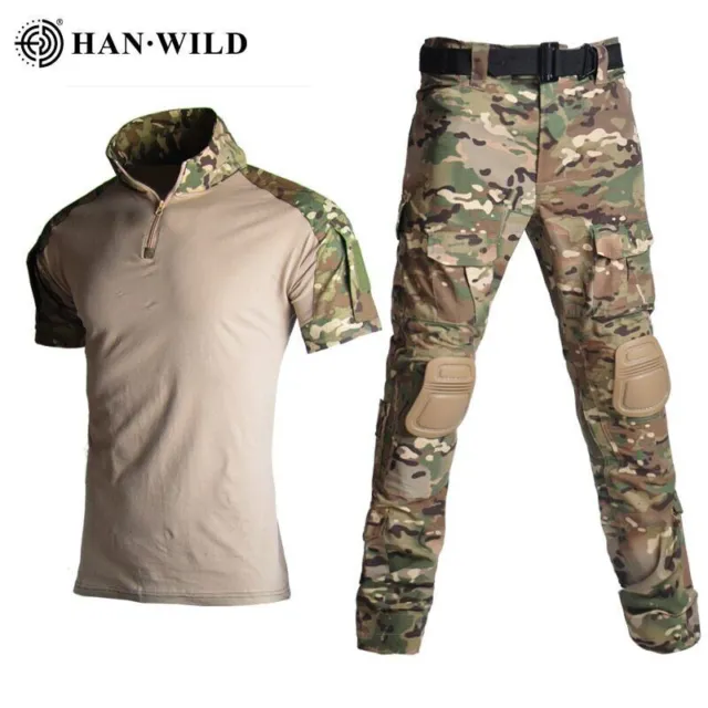 Tactical Shirt Military Uniform Suits Camouflage Tee Hunting Shirt + Cargo Pants