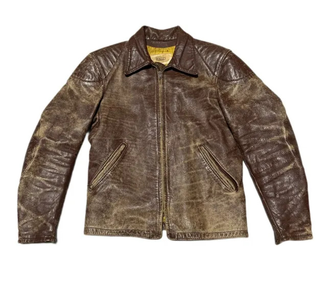 Vtg Bates Leather Biker Racer Cafe Jacket Distressed 50s 60s Patina Rocker 40M