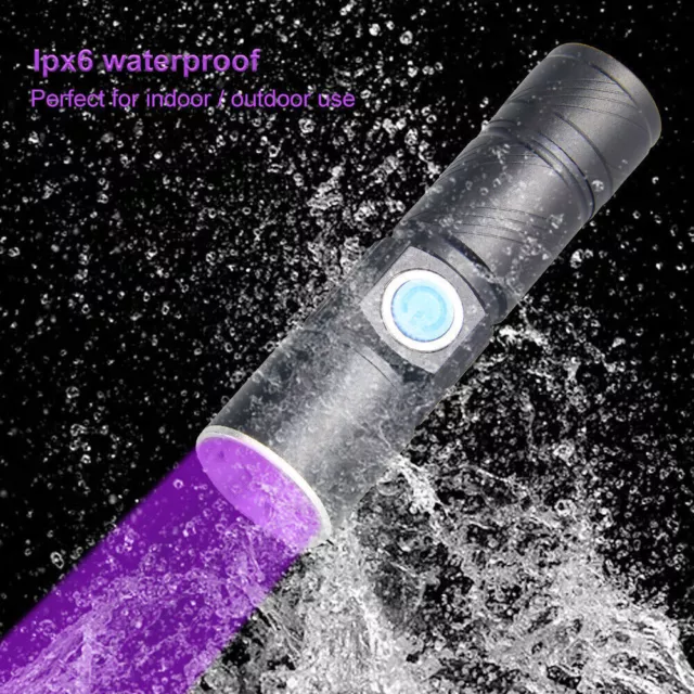 USB Rechargeable 395 LED UV Torch Flashlight Light Ultra Violet Blacklight Zoom