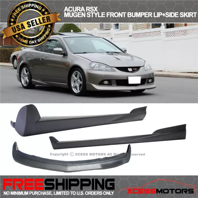 Fit 05-06 Acura RSX Mugen Style Front Bumper Lip Spoiler + Side Skirt Pair PU