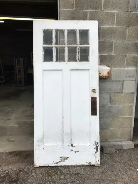 MAR 300 antique painted Pine beveled glass entry door 35 7/8 by 80