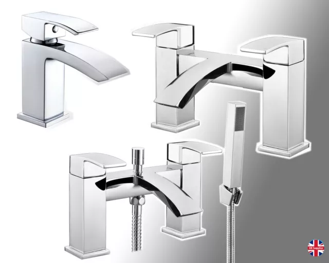 Square Modern Bathroom Tap Waterfall Basin Sink Bath Filler Shower Mixer Tap Set