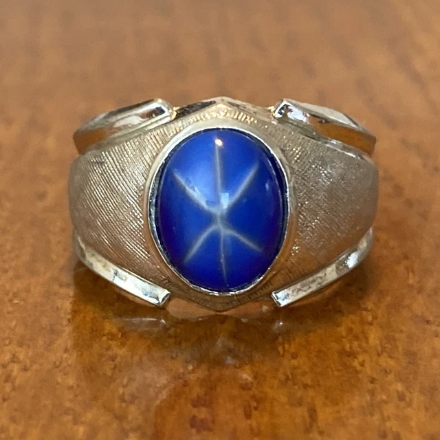 vintage park lane ring size 6.5 silvertone faux star sapphire glass gem