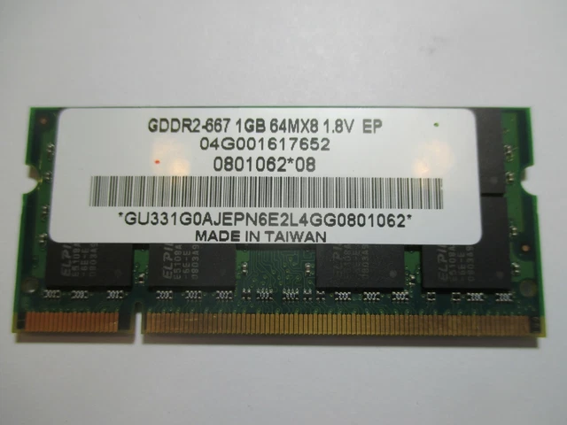 1GB  DDR2-667MHz PC2-5300 Notebook RAM.  Generic GU331G0AJEPN6E2L4GG0801062