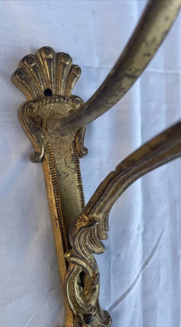 Antique French Victorian Gilded Brass Fancy Rococo Curtain Rod Holders 10 1/4” 10