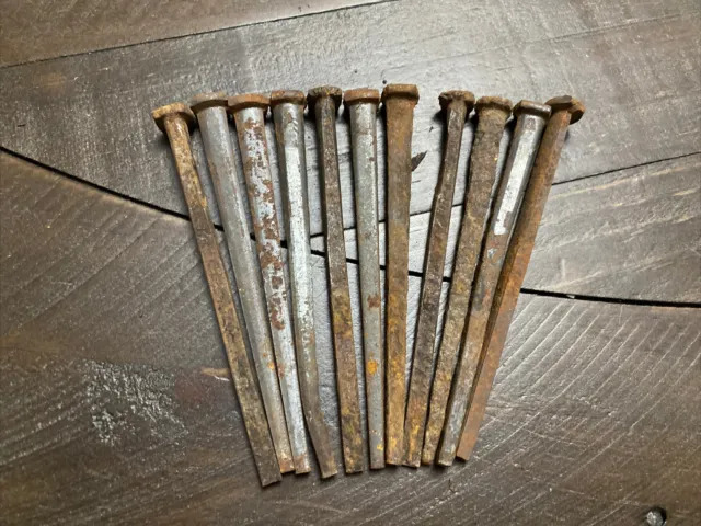 Salvage Reclaimed 11 Primitive/Antique Square Iron Nails 4”