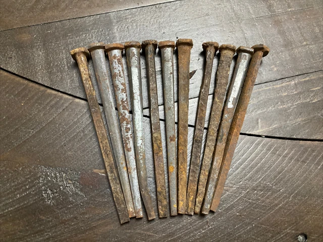 Salvage Reclaimed 11 Primitive/Antique Square Iron Nails 4”