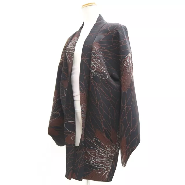 9367F5 Silk Vintage Japanese Kimono Haori Jacket Chrysanthemum
