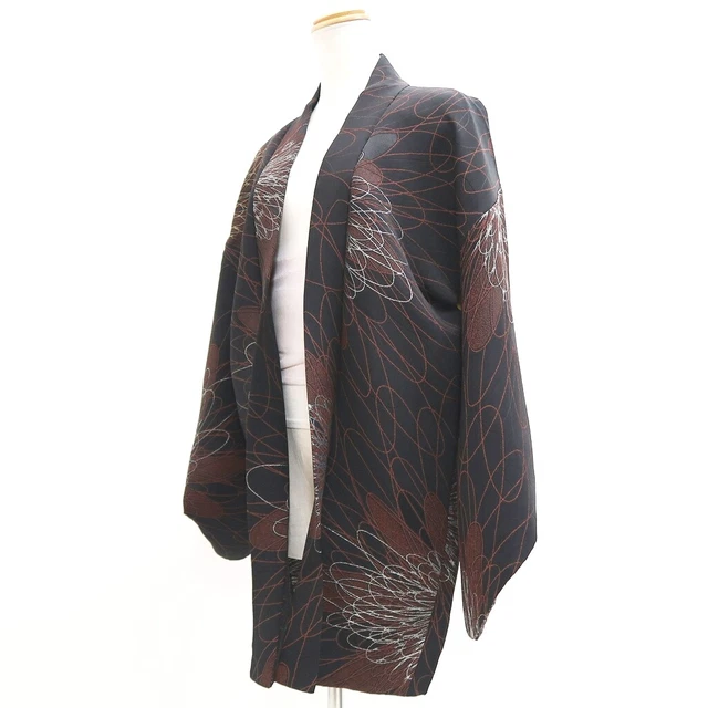 9367F5 Silk Vintage Japanese Kimono Haori Jacket Chrysanthemum