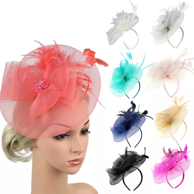 Women Fascinator Hat Cocktail Tea Party Hat Headband Flower Feather Hair Clip US