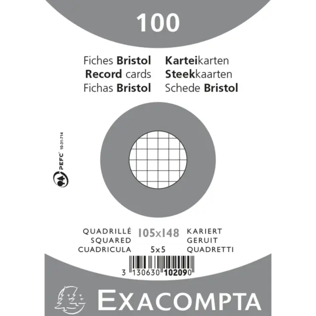 Exacompta 20x Karteikarten A6 kariert, 100 Stück eingeschweißt - Weiß - 10209E
