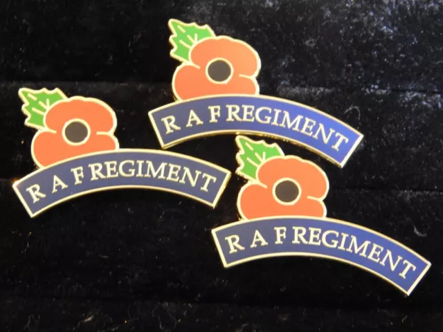 3 x RAF Regiment Poppy Badge Free Post Enamel Lapel Rockape