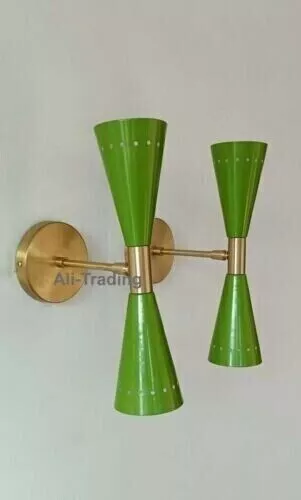 1950's Mediados Siglo Moderno Latón Italiano Candelabro de Pared Fijo Lámpara De