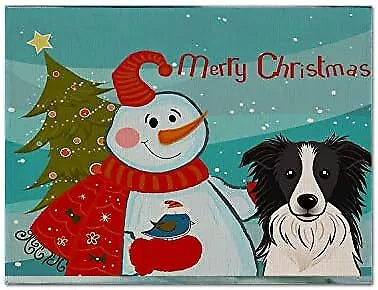 Treasures BB1861PLMT Snowman with Border Collie Fabric Placemat Washable Placema