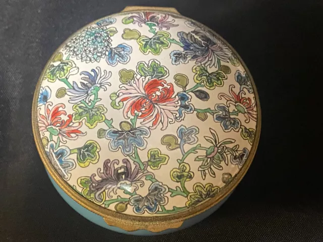 Halcyon Days Enamel Trinket Box "FLORAL / MUSEUM OF ART  ~ 2 1/4" ~ NO BOX