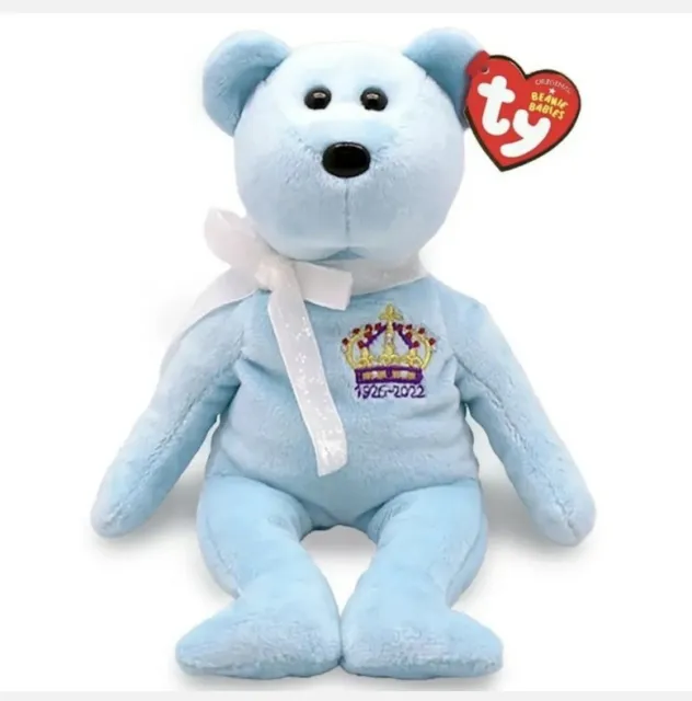 Queen Elizabeth II Bear TY Beanie Babies 15cm Soft Toy ✅ NEW