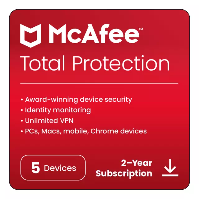 McAfee Total Protection 2024 5 dispositivi 2 anni antivirus 5 minuti consegna email