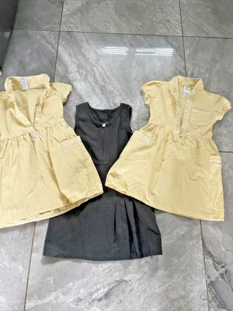 bundle girls yellow check school dresses 3-4 years grey pinafore 5-6 yrs uniform